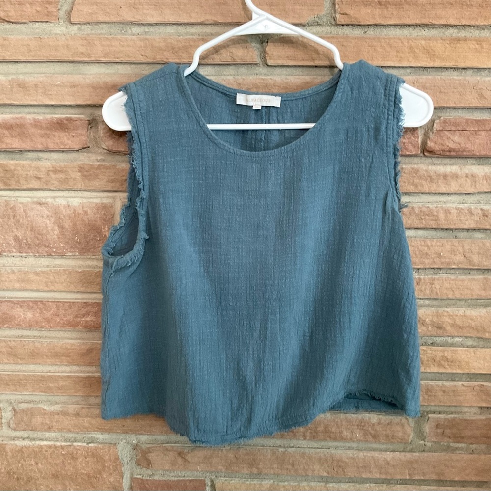 Olivaceous Rustic Cotton Sleeveless Crop Top Blue Medium